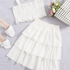 NWOT White Ruffle Trim Layered Skirt and Top